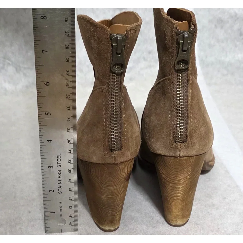Kork-Ease Camber Suede Ankle Boots Brown Wood Stacked Heel Women's 6.5 M